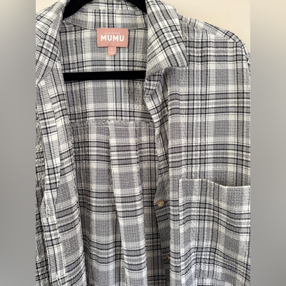 Show Me Your Mumu Leo Button Down Tunic Windowpane Plaid Large Pockets - Picture 6 of 9
